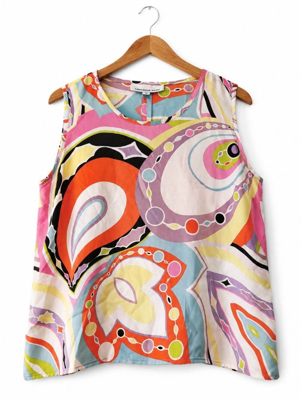 Caroline Rose Multicolor Abstract Paisley Print Silk Sleeveless Blouse Sz S